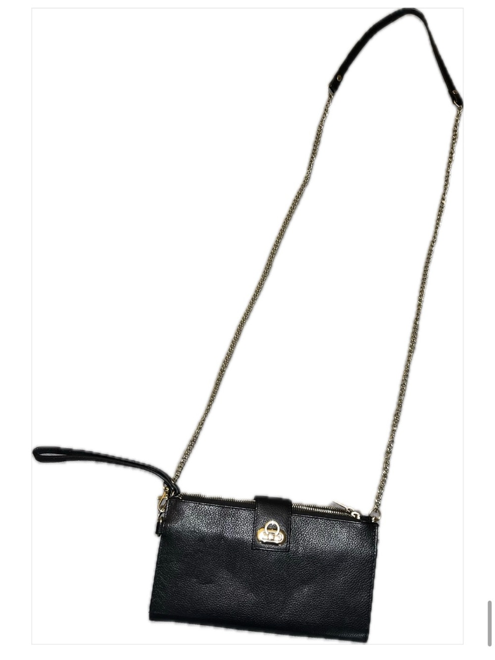RACHEL Rachel Roy Black Leather Crossbody with Gold Chain Strap